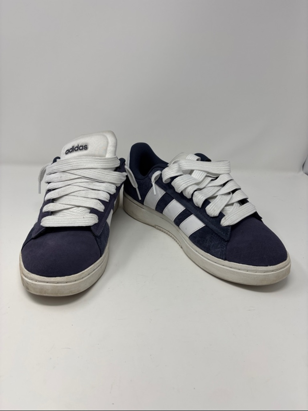 adidas | 11.5 Navy Suede Sneakers with White Stripes and Laces